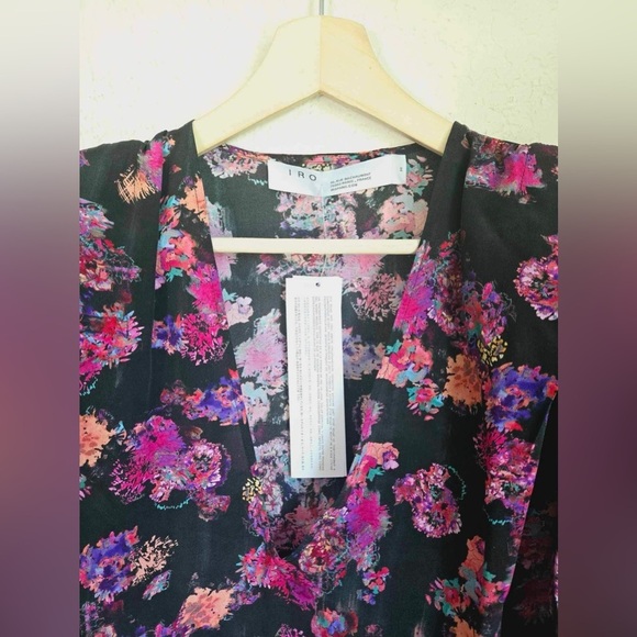 IRO Women's Pink and Black Long Sleeve V Neck Silk Blouse New Size XS - Picture 5 of 14